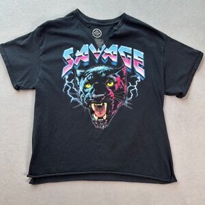 DOM Savage Panther T Shirt Womens L Black Neon Lightning Cotton Short Sleeve